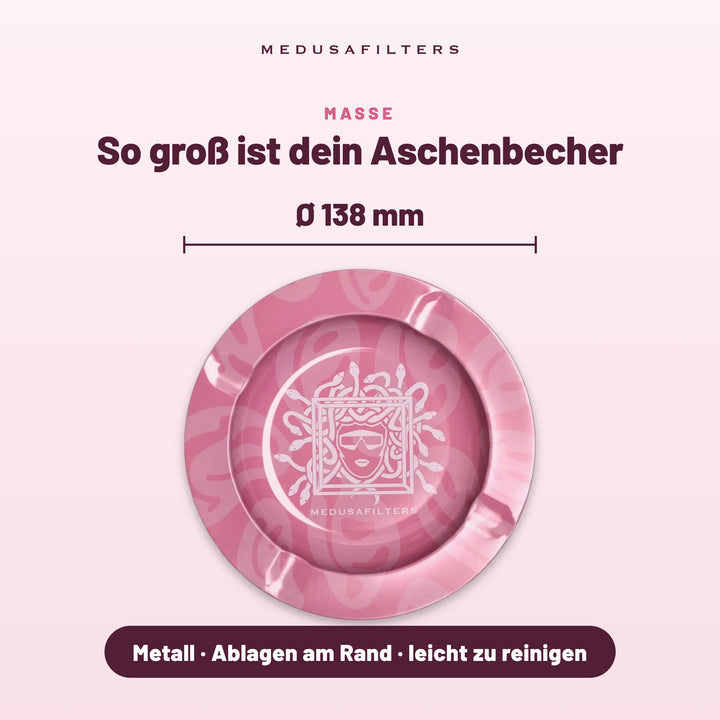 So groß ist dein Aschenbecher: ROSÉ, Ø 138 mm, aus Metall mit Ablagen am Rand, leicht zu reinigen