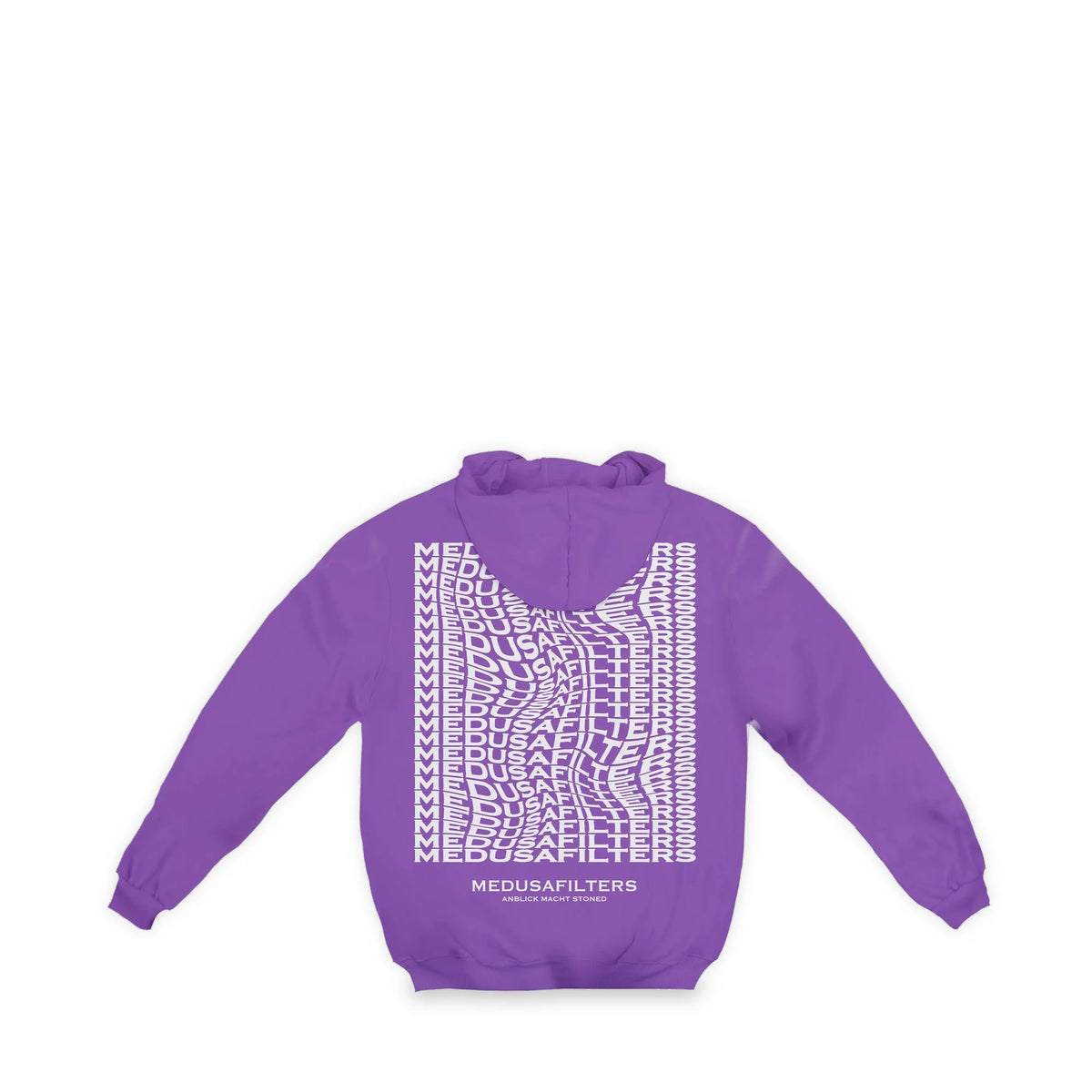 Medusafilters Hoodie Violet, Rückseite mit geschwungenem Schriftzug-Motiv