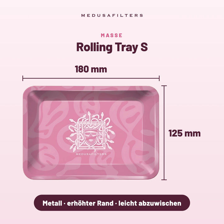 Maße Rolling Tray S in ROSÉ: 180 × 125 mm, Metall mit erhöhtem Rand, leicht abzuwischen
