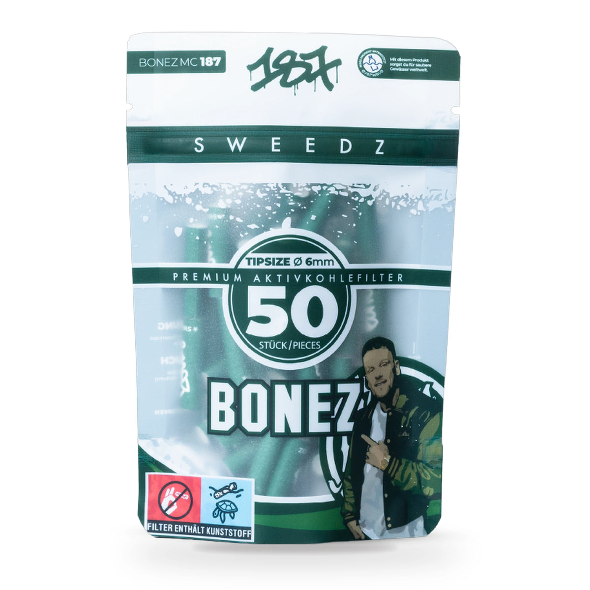 187 Straßenbande Edition, Aktivkohlefilter 6 mm BONEZ MC, 50er-Packung, Vorderseite